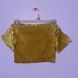 yellow ribbed off the shoulder top